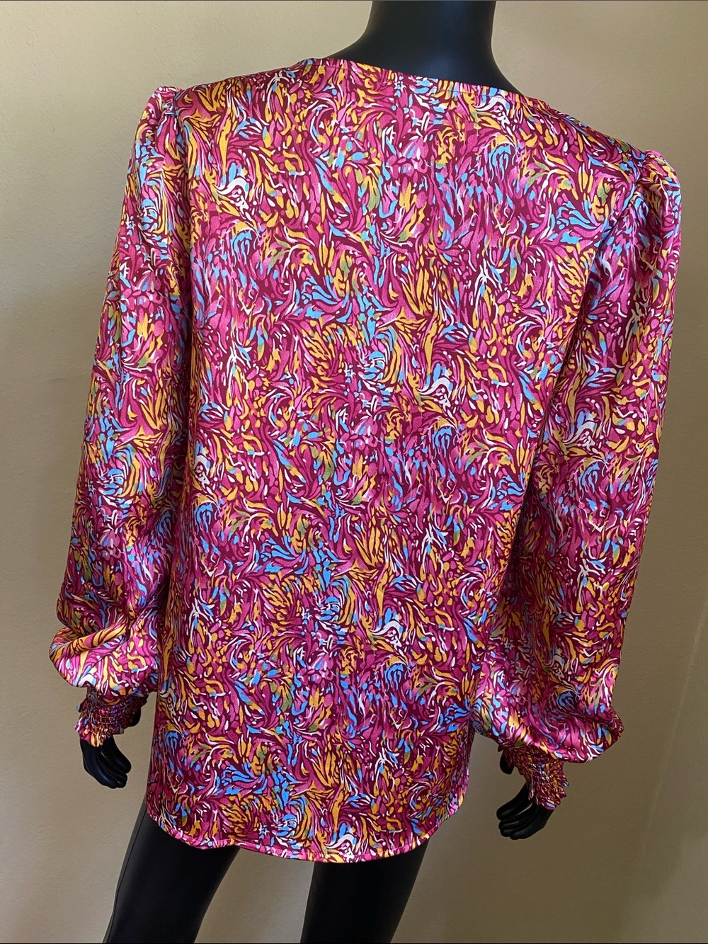 JODIFL Pink Magenta Yellow Blue V-Neck Long Sleeve Blouse - Picture 7 of 11